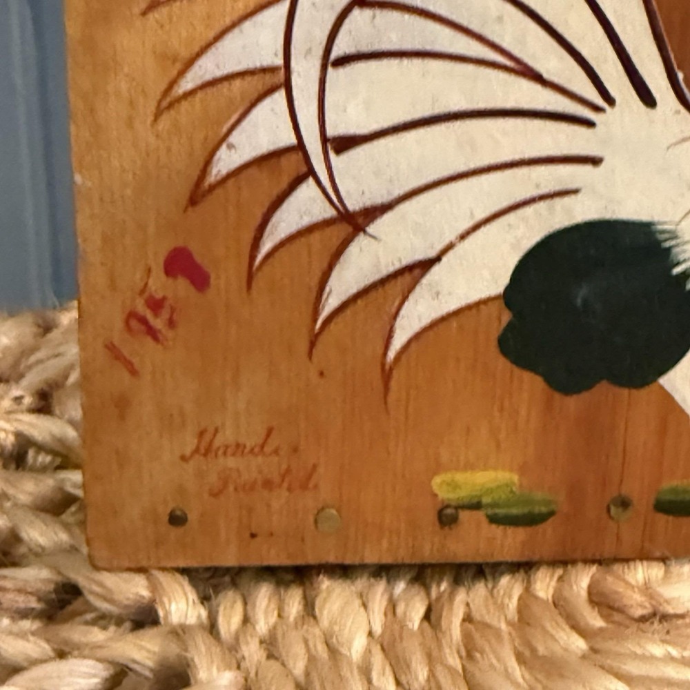 Vintage 50's Hand-Painted Rooster Napkin Holder/Wall Pocket Woodpecker Woodware - Picture 2 of 8